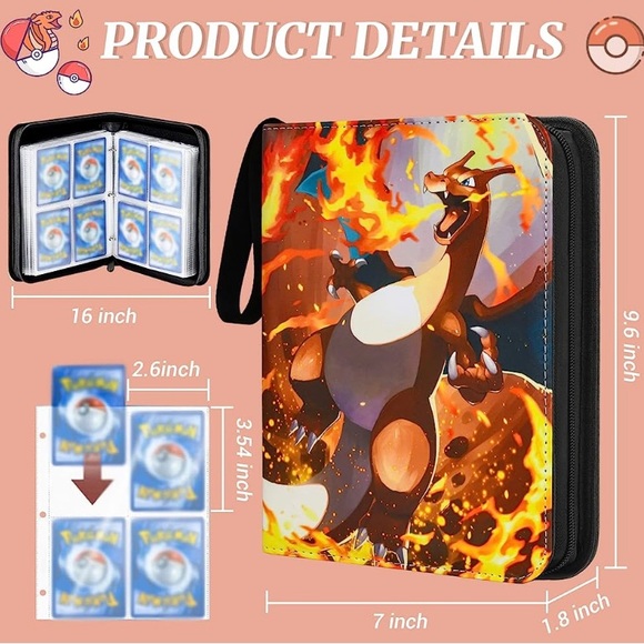 pokemon card binder 400 cards Pokémon Capacity with 50 Removable Sleeves Oh Cards 4 Pocket Card Binder 400
